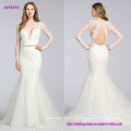 Chantilly Lace Modified A-Line Wedding Dress with Curved V-Neckline
